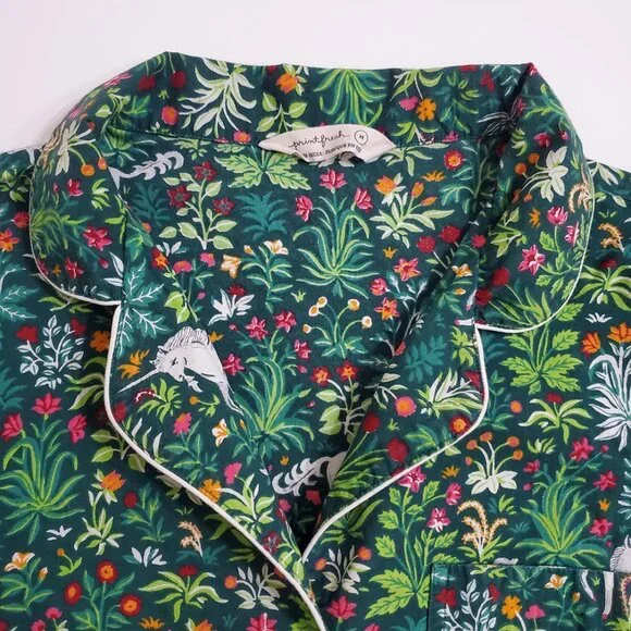 PrintFresh Pajama Top M Unicorn's Garden Juniper Organic Cotton Short Sleeve - Picture 4 of 13